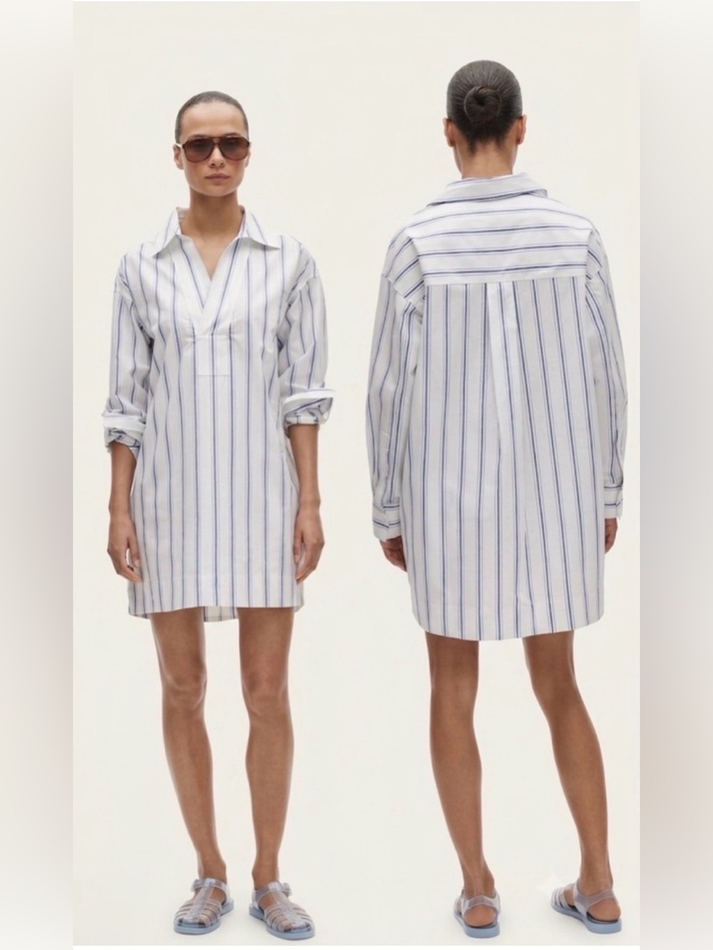 J. Crew V-neck popover oversized shirt dress in striped cotton poplin size XXS